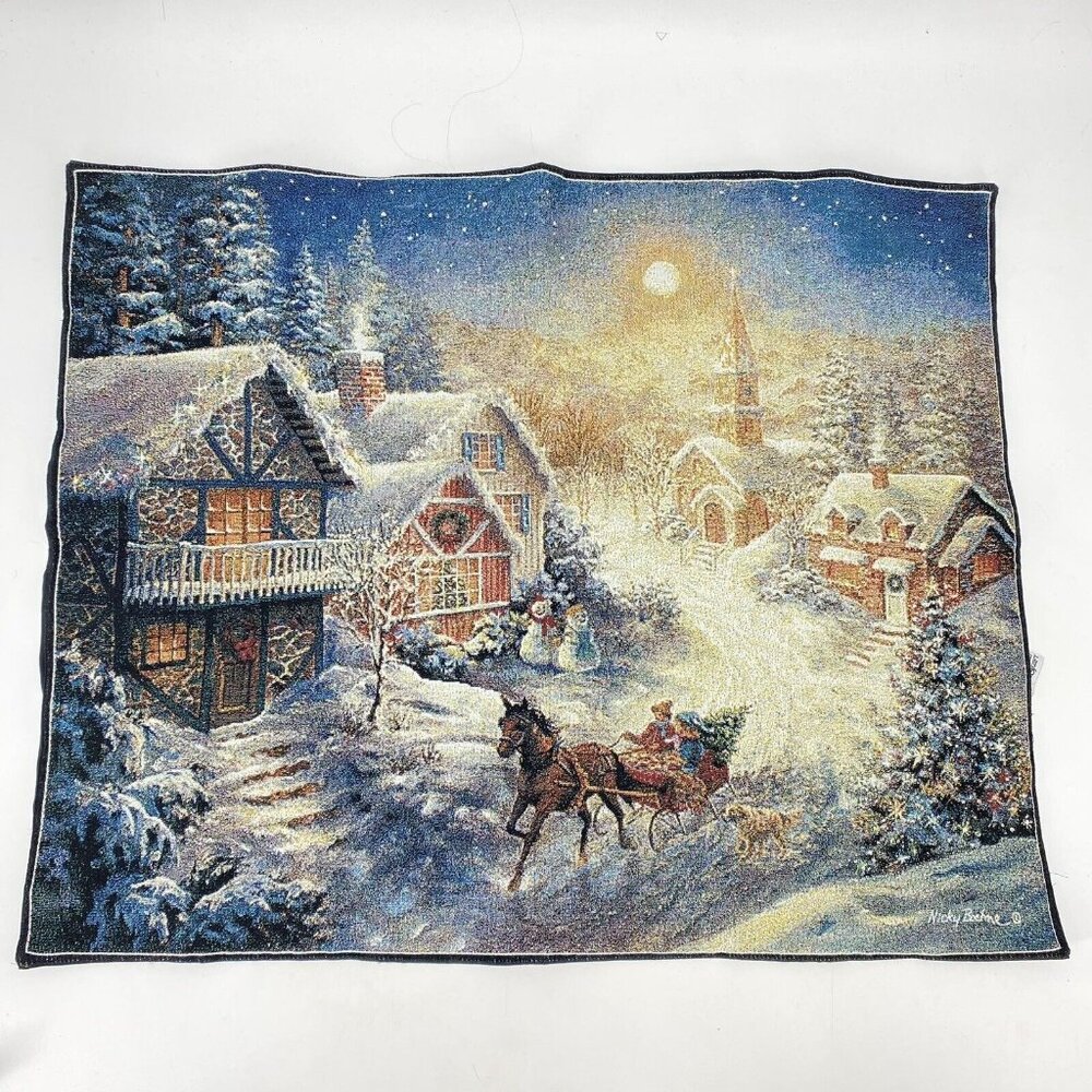 Christmas Sleigh Ride Winter Tapestry Riddle Home Gifts Rod Pocket 29" x 24"